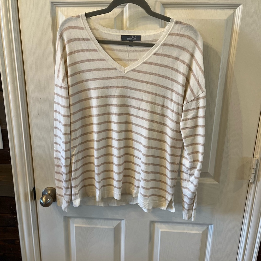Marled by Reunited Women’s  Striped V-Neck Sweater, Size Medium